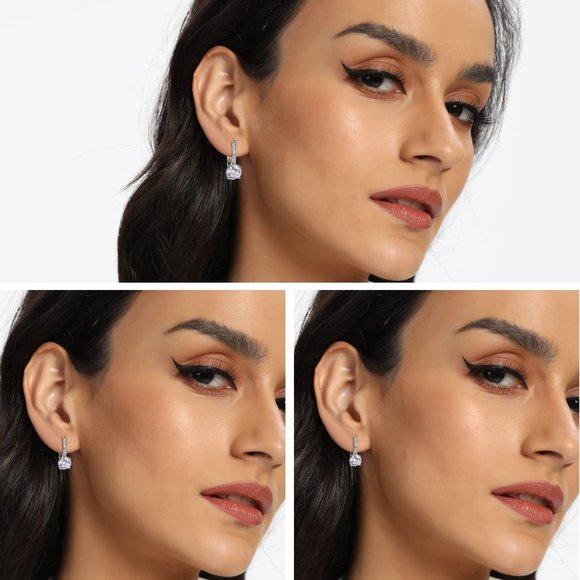 New 18K White Gold Plated Round Princess Cut Clear Cubic Zirconia Tear D… - Picture 11 of 11